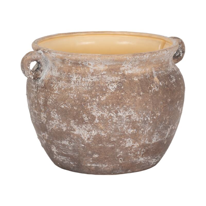 Stoneware Planter Rustic Texture and Handles Vessel Vintage Style