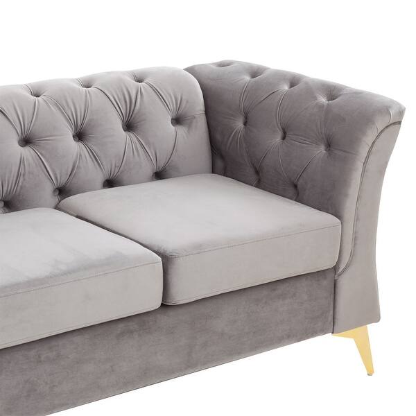 Modern Curved Sofa Tufted Velvet Couch 3 Seat Button Tufed Couch - Bed ...