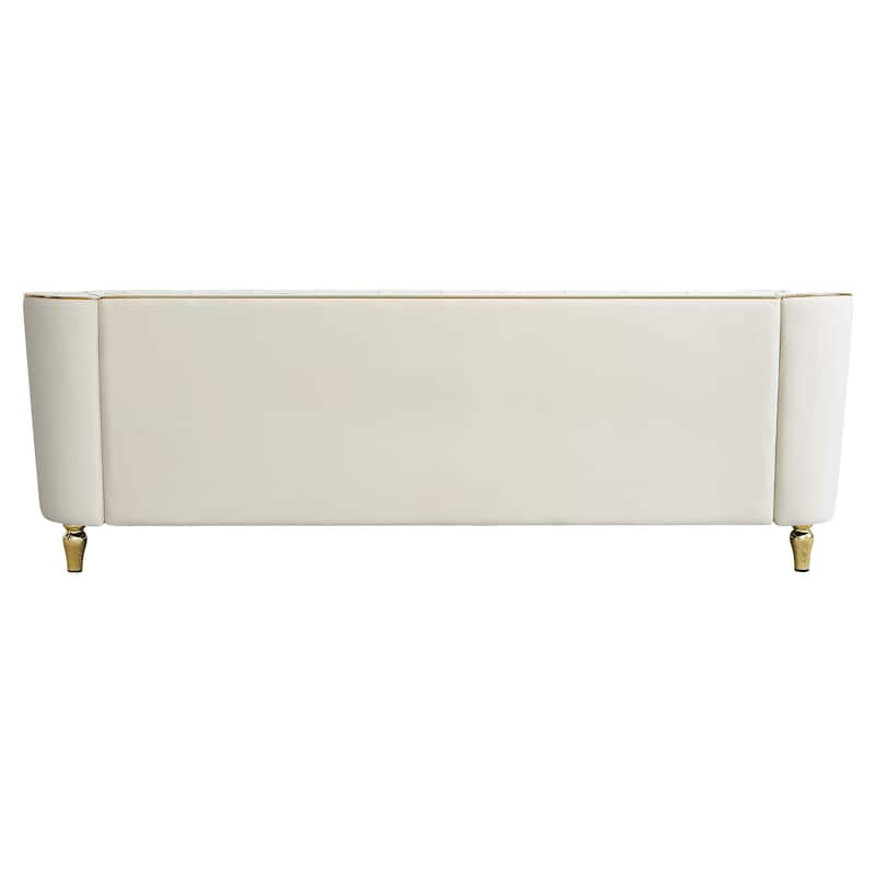 87.01" Velvet Corduroy Modern Classic 3-Seater Sofa with Solid Pine Wood Frame, Includes 2 Throw Pillows