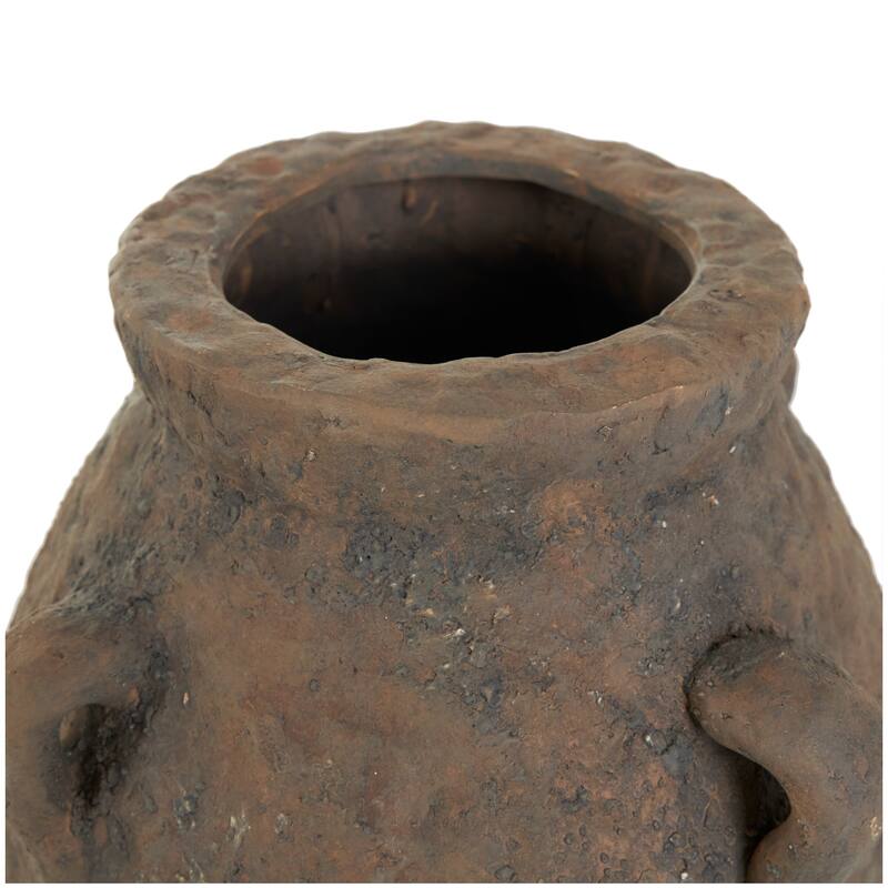 Dark Brown Ceramic Handmade Textured Vase with Handles