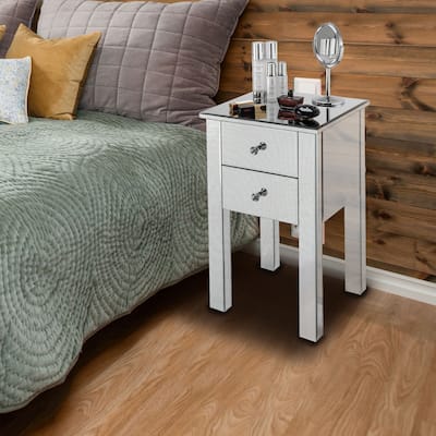Modern Mirrored 2-Drawers Nightstand Bedside Table Silver