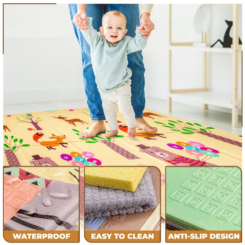 Sorbus Foldable Baby Kids Play Mat, Floor Foam Mats with Travel Bag - Waterproof Foldable - 78" x 70" x 0.4" - 78 x 70 x 0.4”