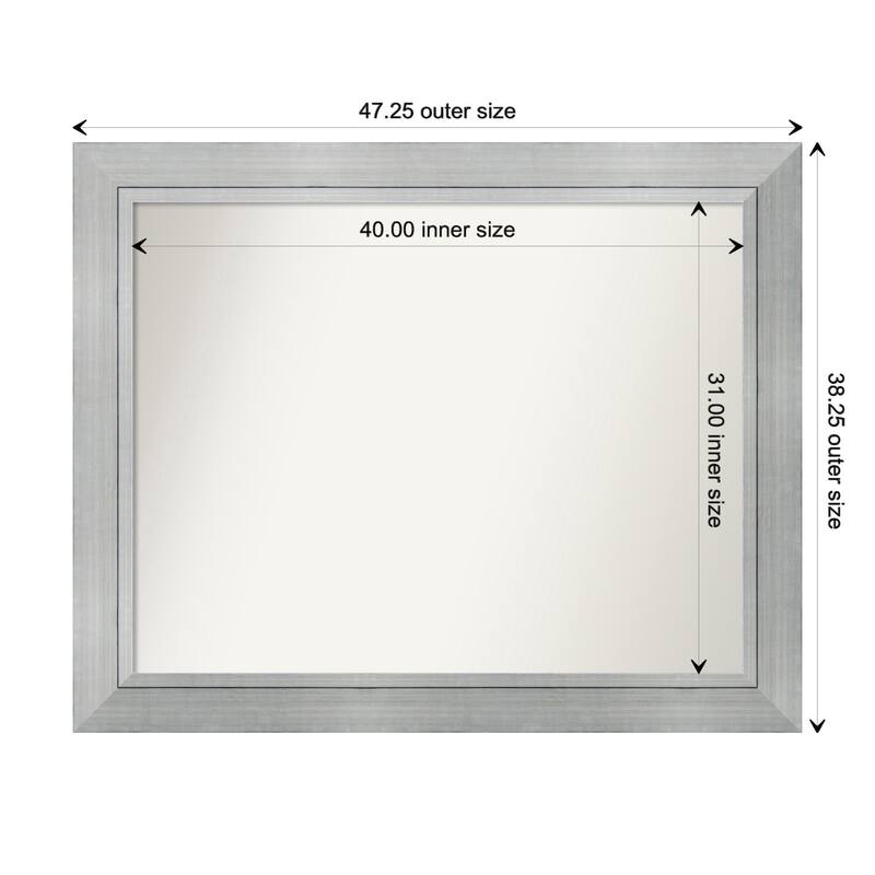 Romano Silver Framed Non-Beveled Custom Wall Mirror, Bathroom Vanity Mirror - Outer Size: 47.25 x 38.25