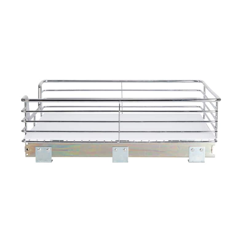 Household Essentials 1-Tier Steel Pull-Out/Slide-Out Basket Storage Organizer with Plastic Liner