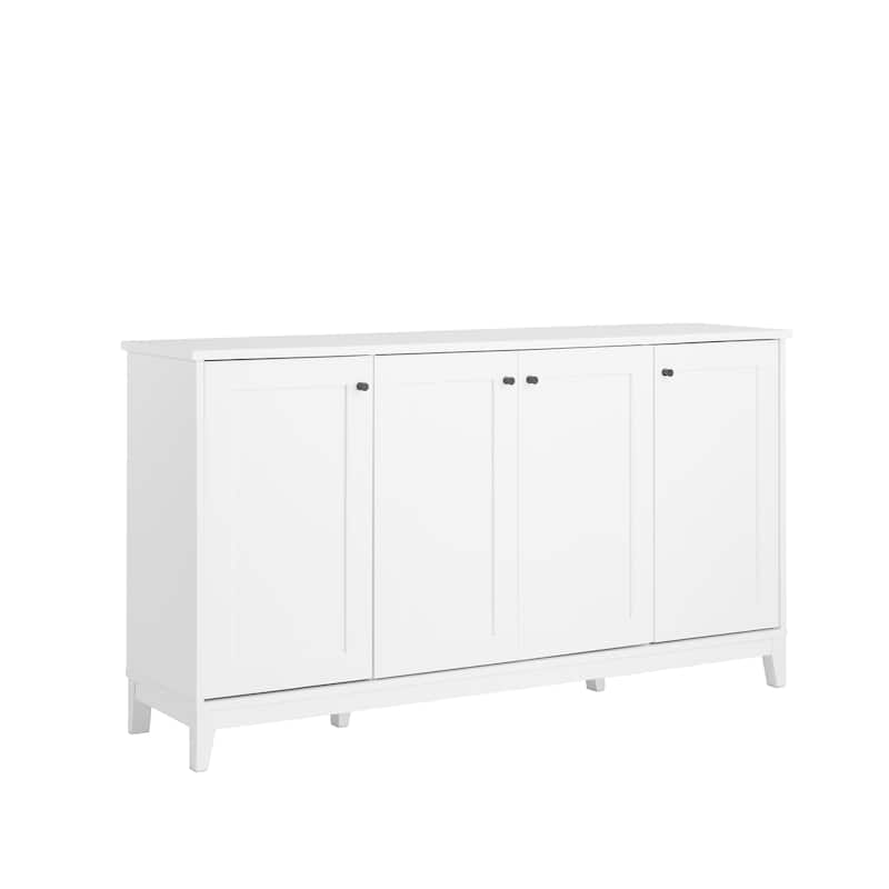 Prepac Yaletown 4 Panel Door 60"W Console Table with Storage, Storage Cabinet with Doors and Shelves, Sideboard Storage Cabinet - White