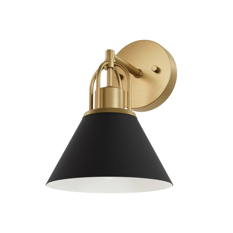 Hunter Carrington Isle Black and Luxe Gold Wall Sconce Light Fixture - Bathroom Bedroom Hallway Casual Transitional Designer - Black-Luxe Gold