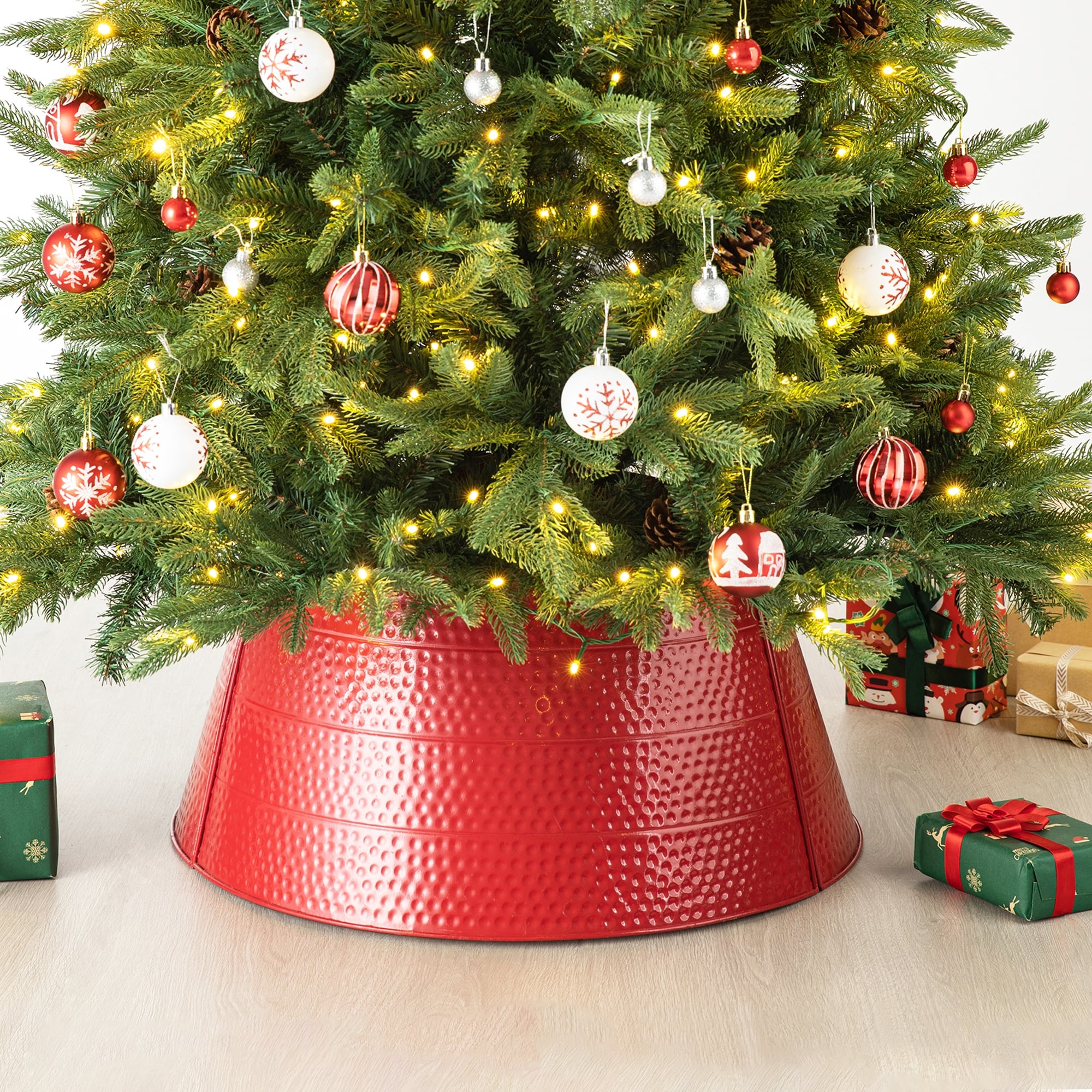 Glitzhome 26"D/22"D Hammer-harden Textured Metal Christmas Tree Collars