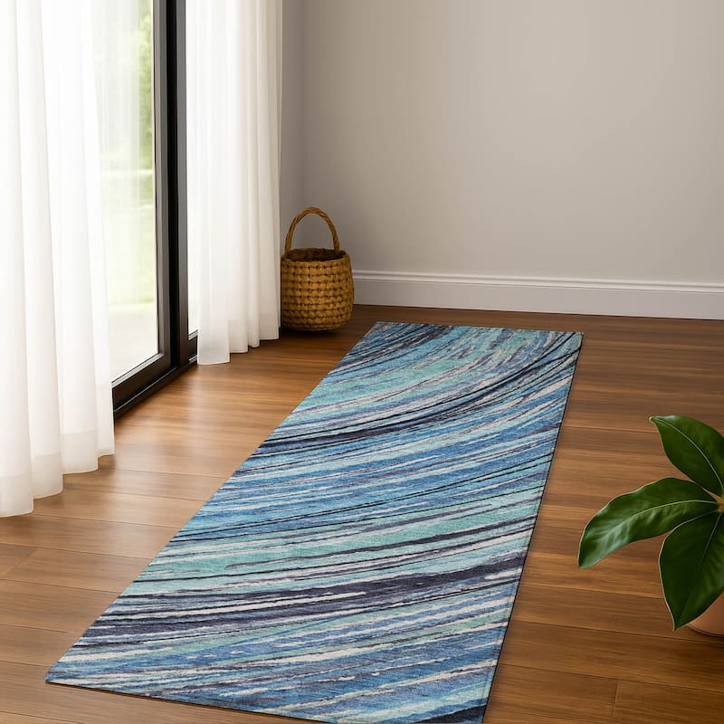 Premium Washable Super Soft Contemporary Horizon Mayfield Rug - Blue - 2'3" x 7'6"
