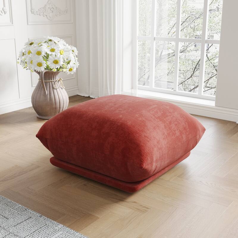 Mid-Century Modern Modular Soft Chenille Ottoman Footrest, Modern Square Ottoman Seat - Orange