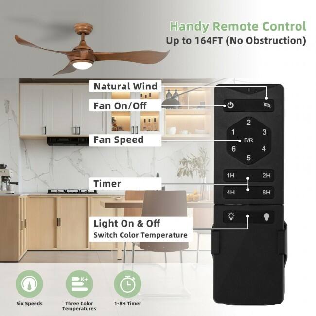 52 Inch Ceiling Fan with Light Reversible DC Motor - 52-inch