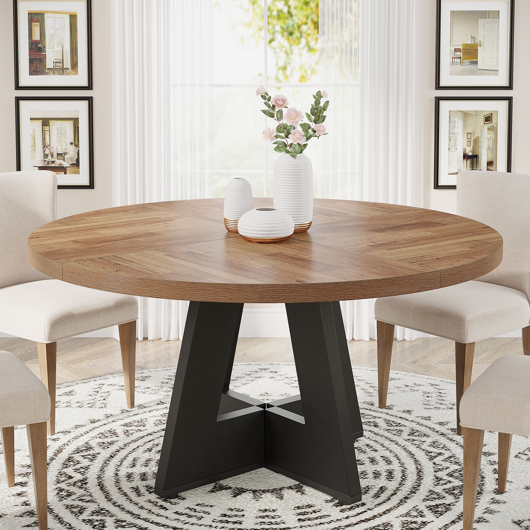 Round Dining Table Wood Kitchen Table 47" Dinning Room Tables