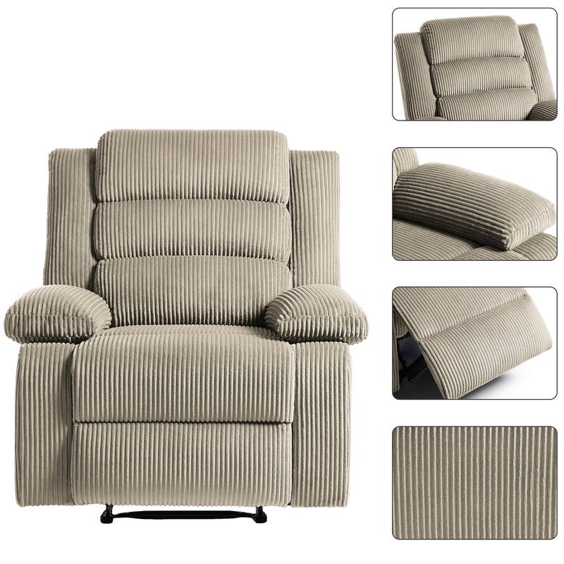 Overstuffed Cotton Corduroy Manual Pushback Recliner with Wide Armrest