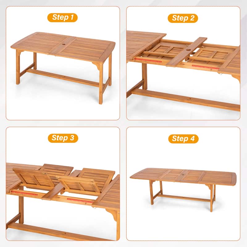 MAISON ARTS Outdoor 7/9-Piece Solid Acacia Wood Dining Set, Expandable Dining Table and 6/8 Wood Dining Chairs