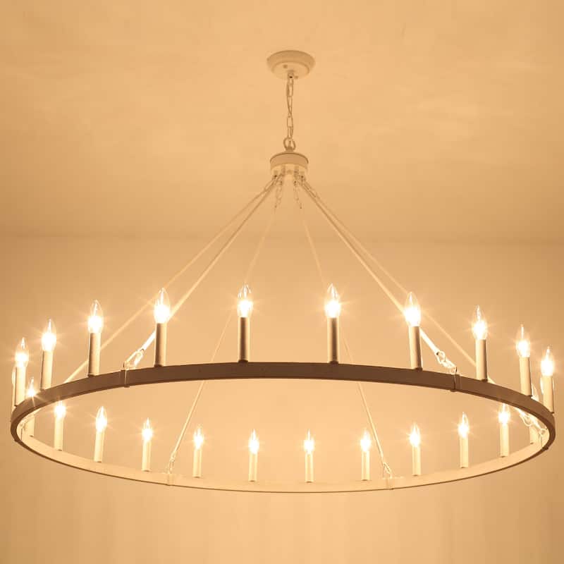 24-Light 51.97-inch Dimmable Round Wagon Wheel Chandelier for Dining Room