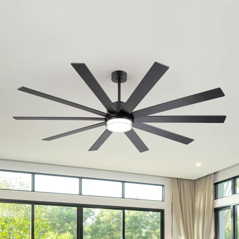 75"/80" Modern Matte Black Ceiling Fan with LED Light and Remote(8/10 Blades) - Matte Black-75"