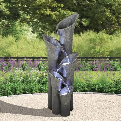 39.4-inch High 5-Tier Floor In-Outdoor Water Fountain with LED Lights