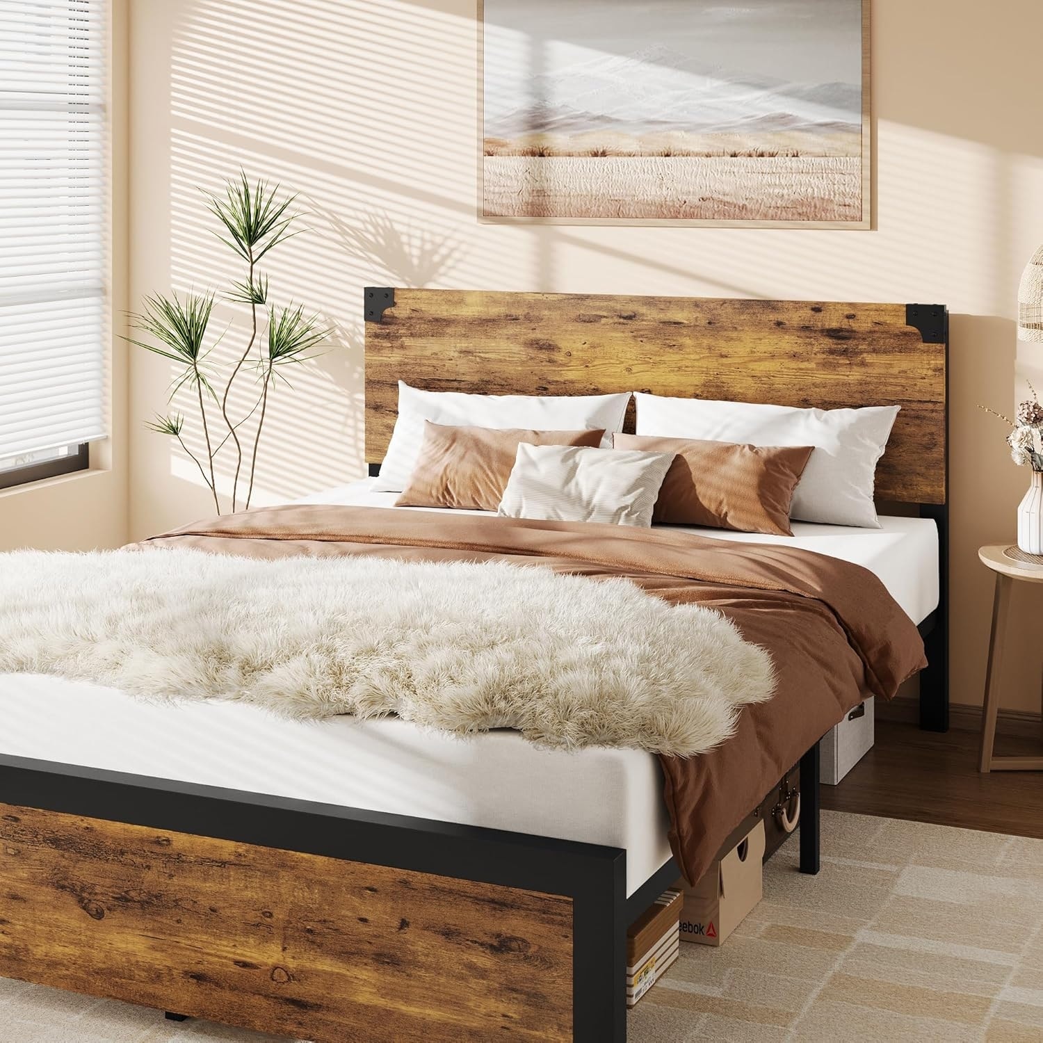 Bed Frame, Bed Frame with Wood Headboard