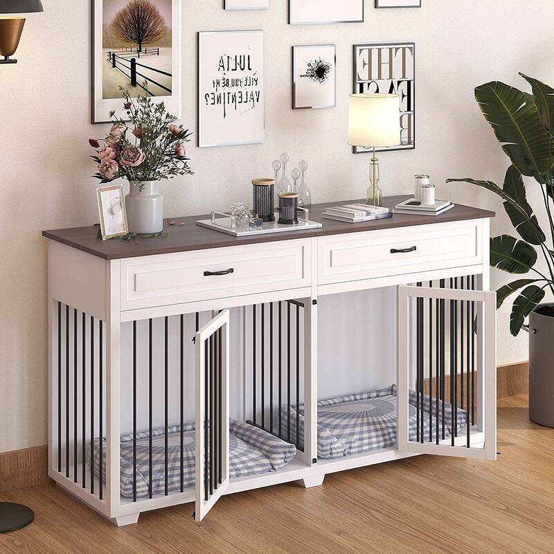 Spacious Dog Crate Furniture w/Convenient Drawers Dog Kennel Solution