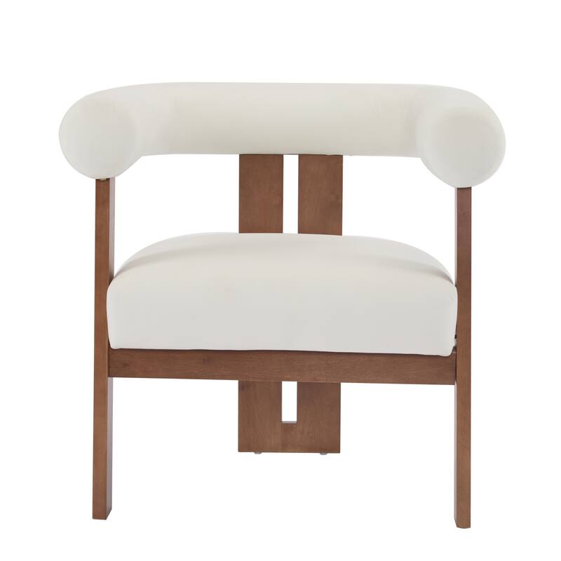 Roomfitters Modern Upholstered Round Arm Accent Chair with Wood Frame,