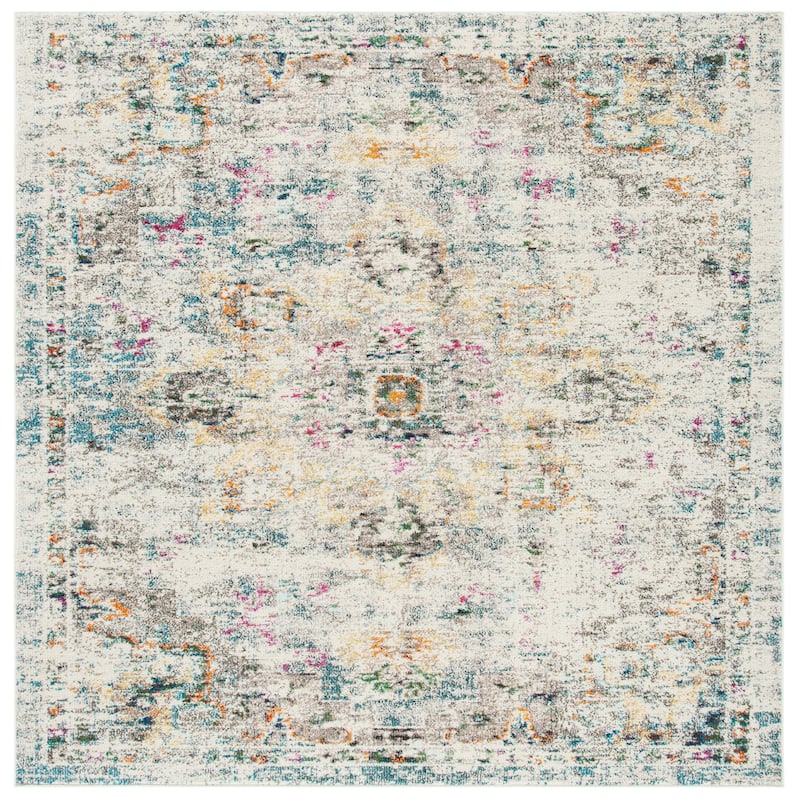 SAFAVIEH Madison Diederike Boho Medallion Distressed Rug - 6'7" Square - Grey/Gold - Square