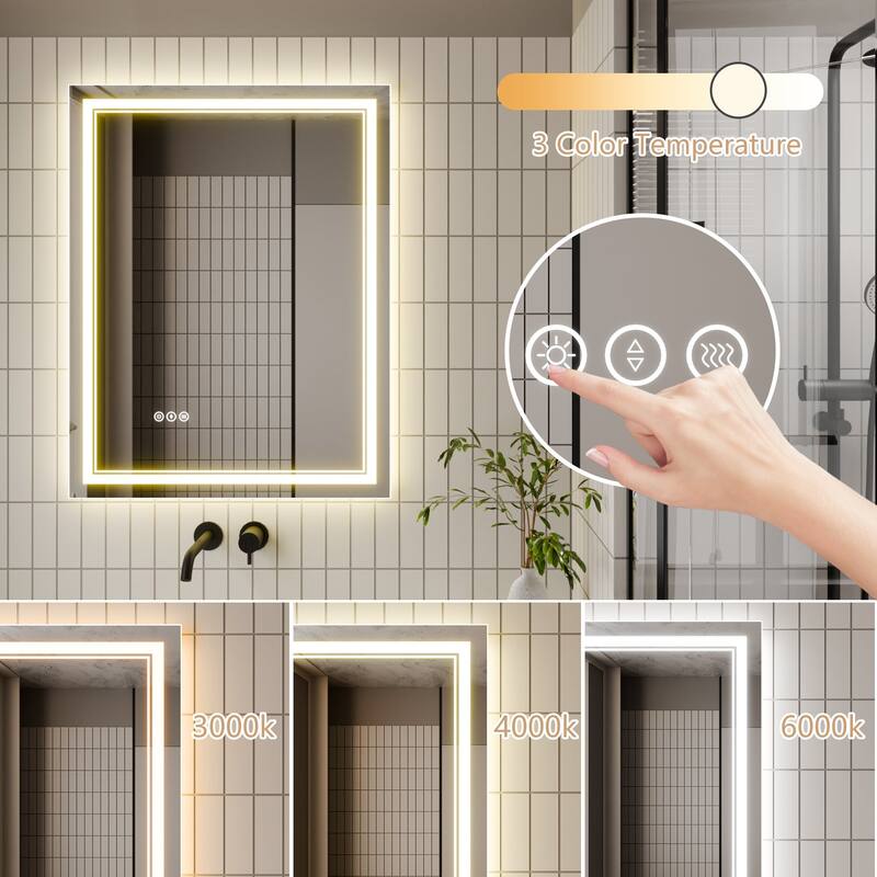 Rectangle Frameless Anti-Fog Wall Mounted LED Light Bathroom Vanity Mirror
