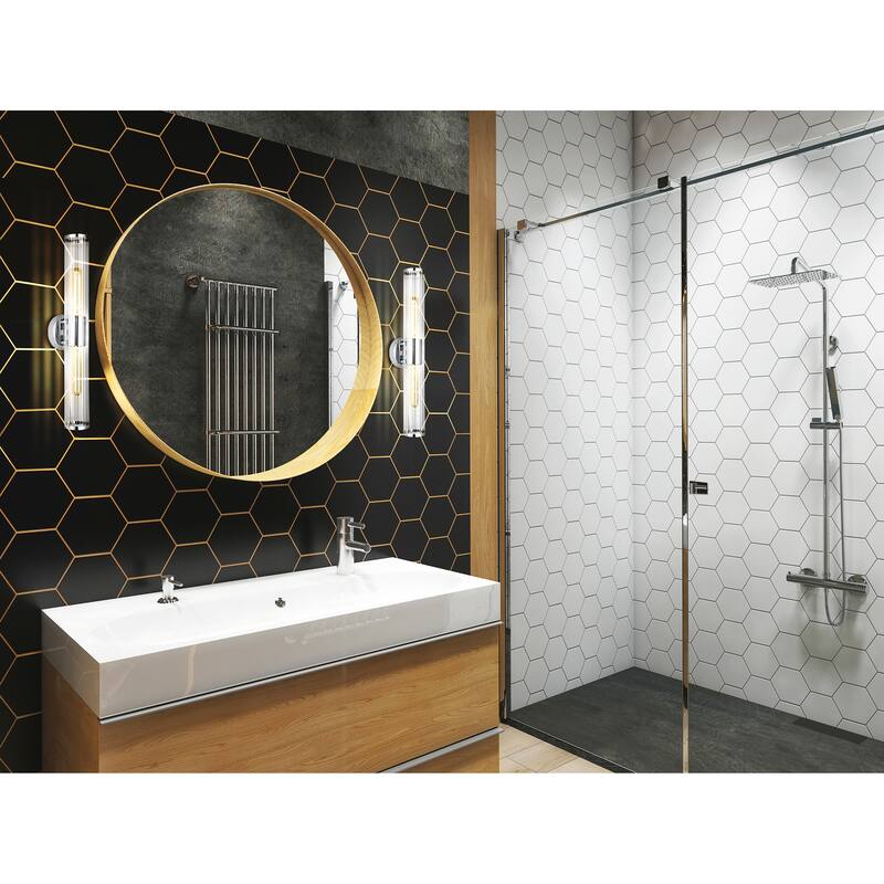 Varvara - 2-Light Bath/Vanity Light - Groved Clear Glass Shade