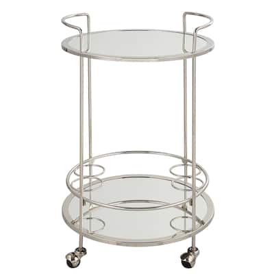 Two Tier Round Glass Top Rolling Bar Cart - 28.75" - Chrome