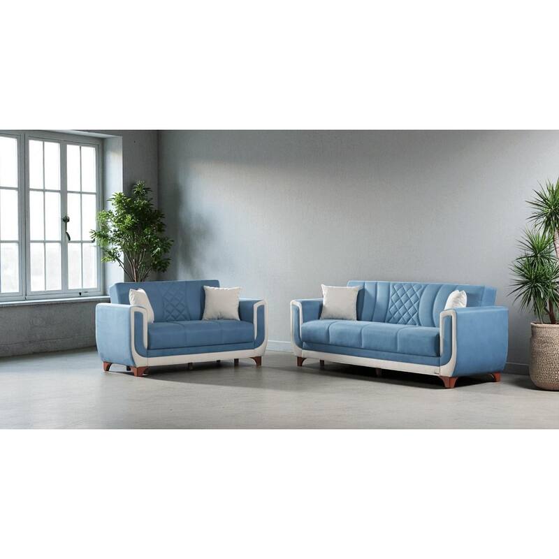 Elvira 2 Pieces Living Room Sets 1 Sofa 1 Loveseat - Blue