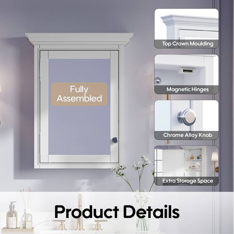 24"W X30''H Surface Mount Solid Wood Framed Medicine Cabinet With Soft-close Door