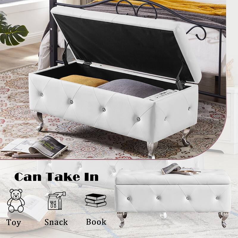 Luxury Storage Ottoman Bench, PU Upholstered Flip Top Ottoman