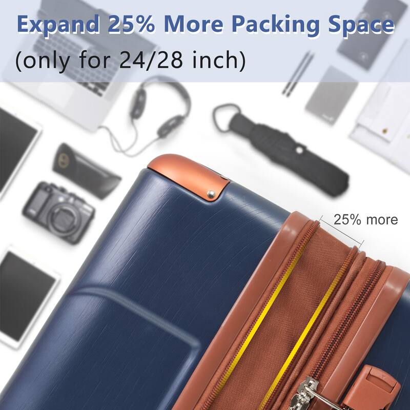 Hardshell Luggage 3-Piece Set with Expandable Storage, Spinner Wheels and Telescopic Handle, for Boarding Travel