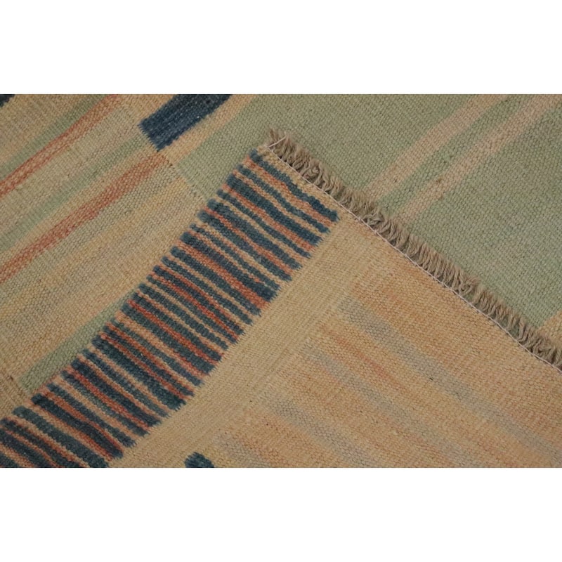 Hand Woven Oriental 100% Wool Carpet Southwestern Tribal Beige & Ivories Kilim Area Rug - 9' 10'' X 6' 7''