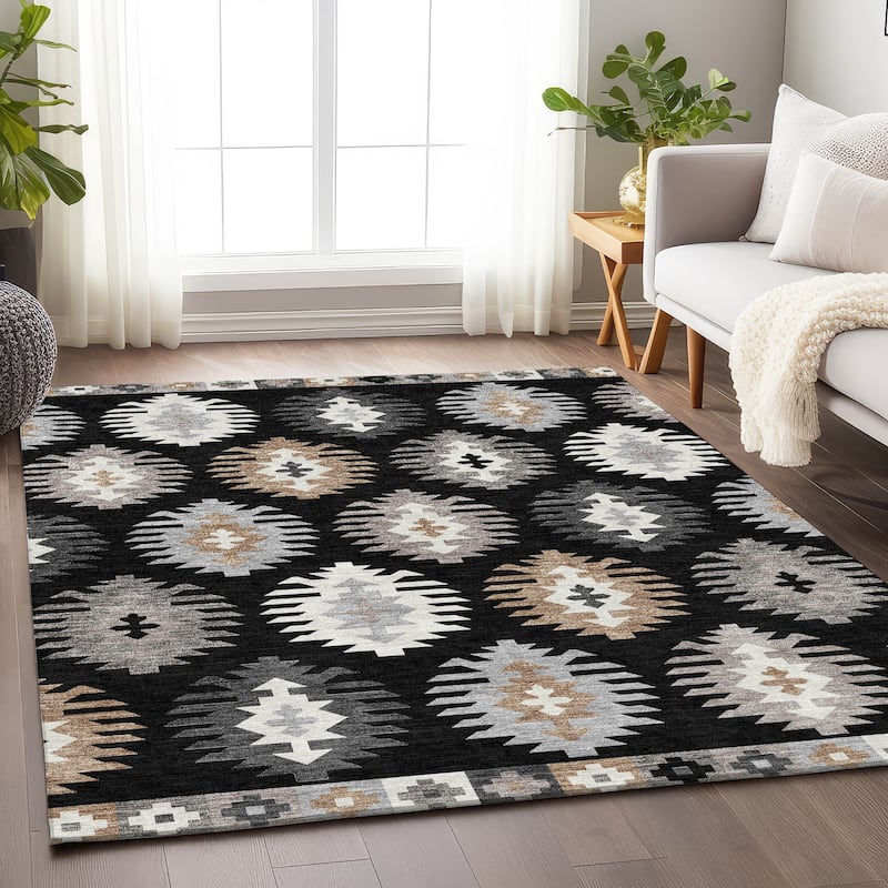 Premium Washable Super Soft Southwest Global Mayfield Rug - Black - 5' x 7'6"