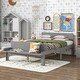 preview thumbnail 1 of 1, Full Size Bed Frame Wooden Platform Wood Slat Support Footboard Grey
