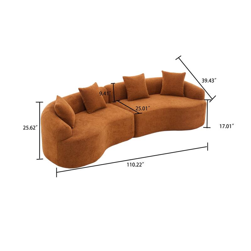Modern Minimalist 3-Seater Frame-Free Compressed Chenille Upholstered Sectional Sofa