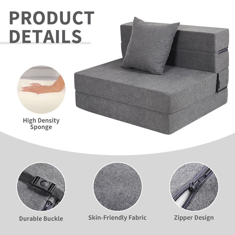 Futon Sofa Bed, High-Density Memory Foam Sofa Bed with a Fluffy Pillow, Folding Floor Couch Guest Bed, Dark Grey