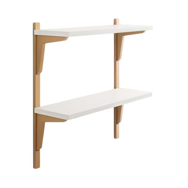 Kate and Laurel Meridien Mid-Century Wall Shelves - White/Gold - 24x8x24