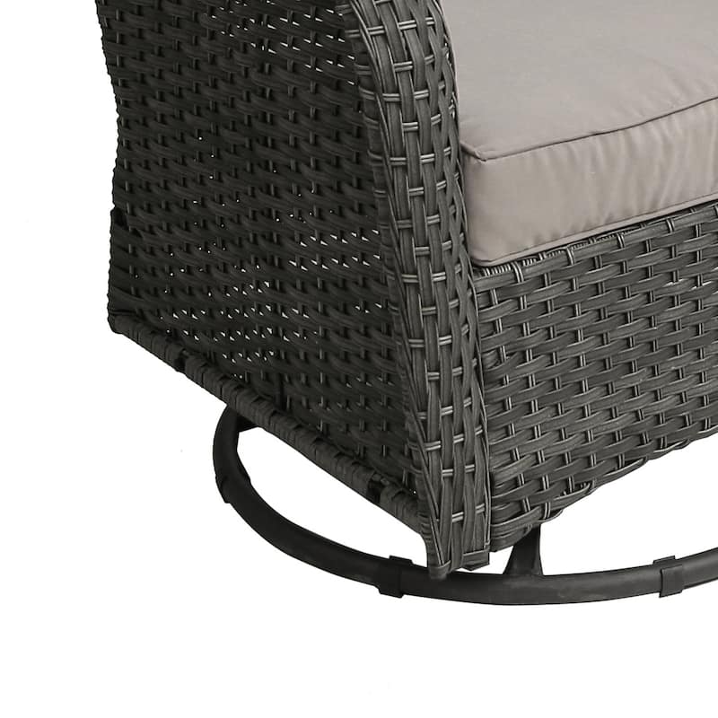 3 Pieces Patio Bistro Set with Rattan Rocking Chair Side Table