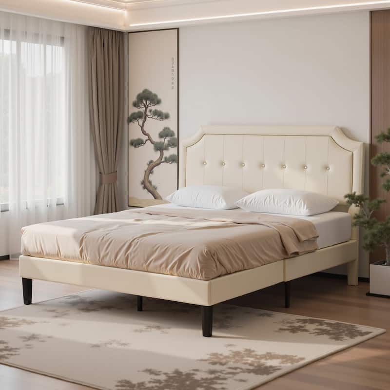 Javlergo Modern Upholstered Bed Frame with Height Adjustable Headboard Heavy-Duty Frame No Box Spring Needed