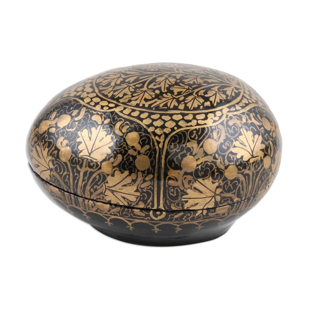 Novica Handmade Golden Chinar Leaves Papier Mache Egg Box