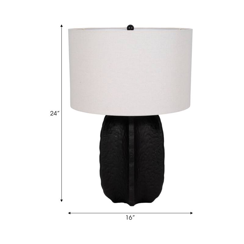 Artistic Oval Textured Resin Table Lamp with Linen Shade - 24"