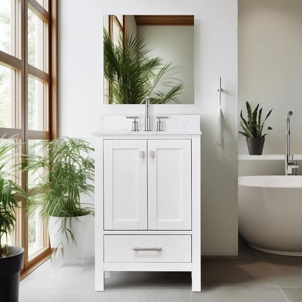 slide 2 of 17, Prismatica 24 in. White Vanity with Countertop & Splash, Single Sink