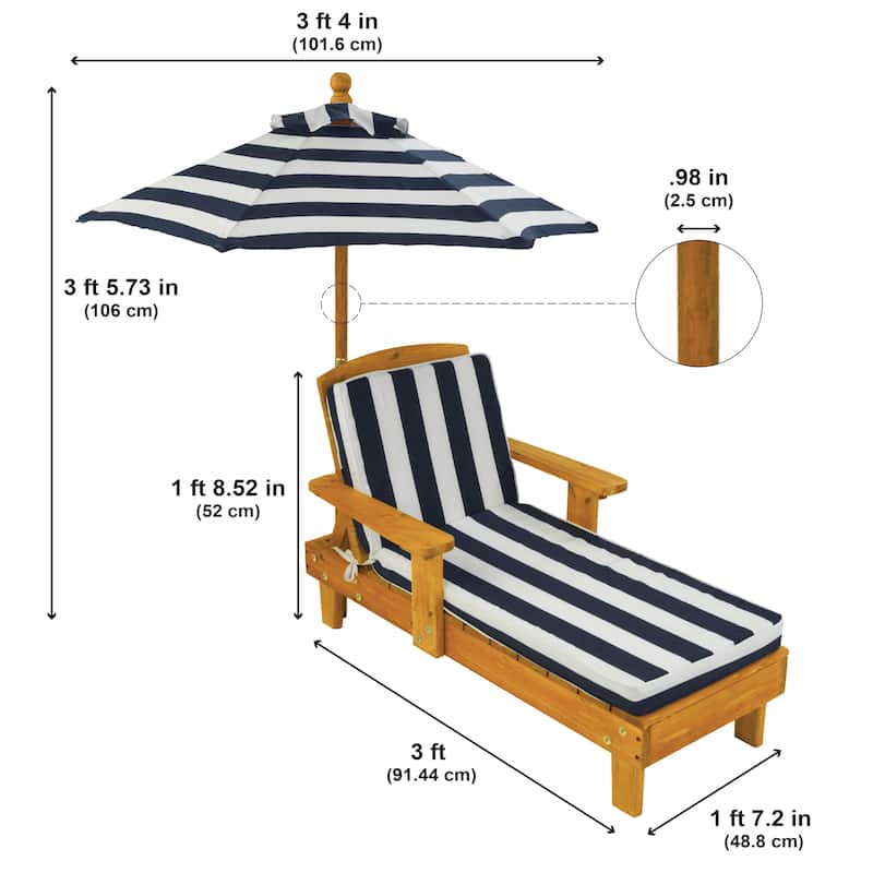 Kid's Blue/ White Striped Outdoor Chaise with Umbrella