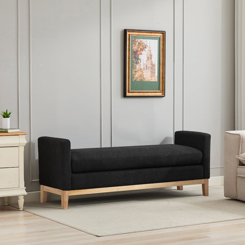 66.34" W Upholstered Bench with Pillows End of Bed Ottoman with Wood Legs