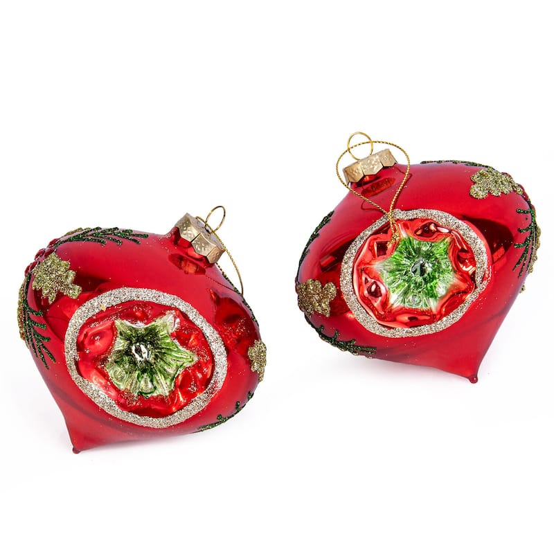 Red Flashlight Glass Christmas Tree Ornament Set of 2 - 3.94"