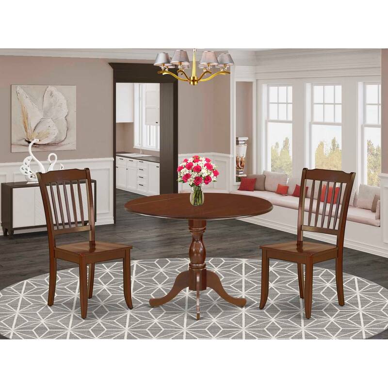 3-Piece Mahogany Finish Solid Wood Top Dining Room Set (Seats-4)