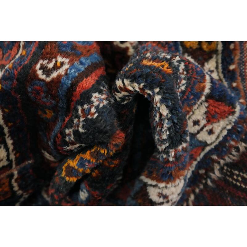 Hand Knotted Oriental 100% Wool Carpet Traditional Tribal Navy Blue & Blues Shiraz Runner Rug - 12' 2'' X 4' 3''