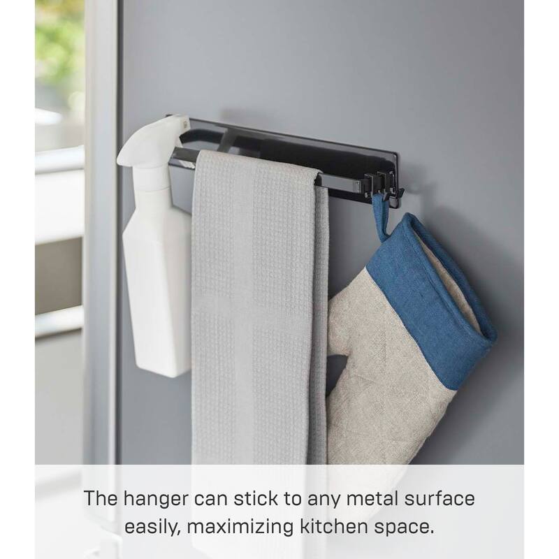Yamazaki Home Magnetic Kitchen Towel Hanger, Steel, Holds 3 lbs - L 1.77 x W 11.02 x H 1.97 inches