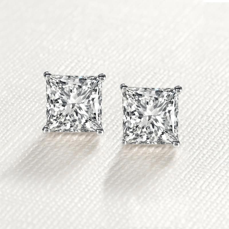Auriya Lab Grown Princess 4-Prong Diamond Stud Earrings 2.00 to 10.00 ct. tw. Push-Back (D-E VVS)