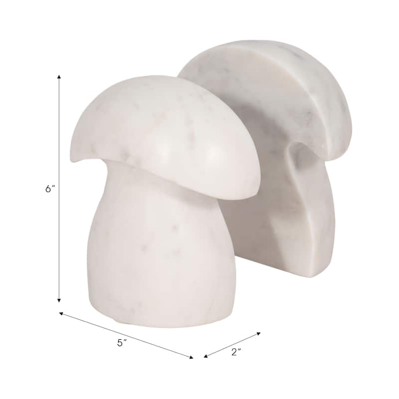 Decorative Marble Mushroom Bookends - Set of 2, 6", White - 6.0"